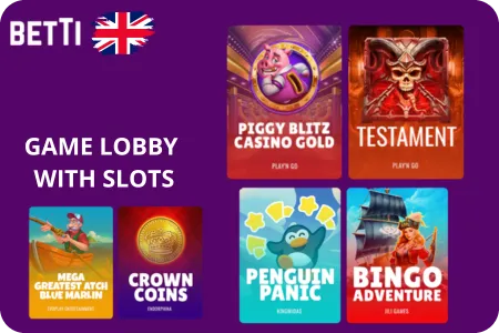 Betti Casino Game Lobby with Slots, Megaways and Table Games