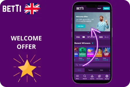 Betti Casino Welcome Offer with 150% Bonus and 150 Free Spins