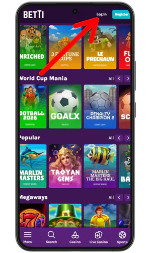 Login button Betti Casino